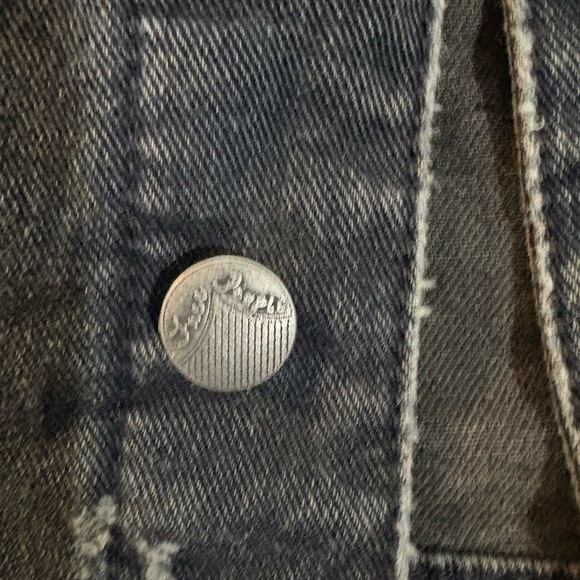 Free People Black Denim Jacket with Silver Button - Picture 3 of 6